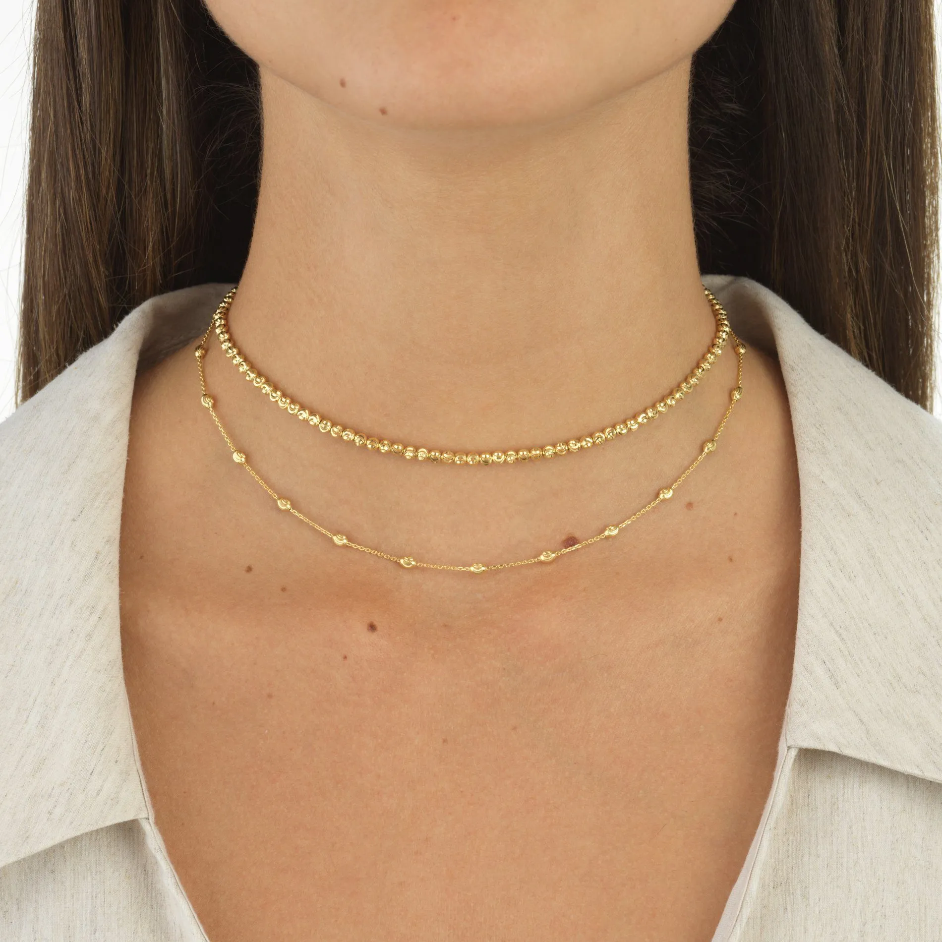 Moon-Cut Beads Choker 14K