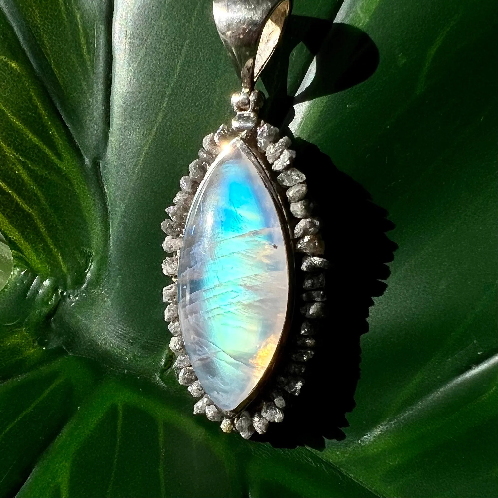 Moonstone and Raw Diamond Silver Pendant