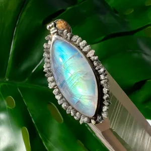 Moonstone and Raw Diamond Silver Pendant