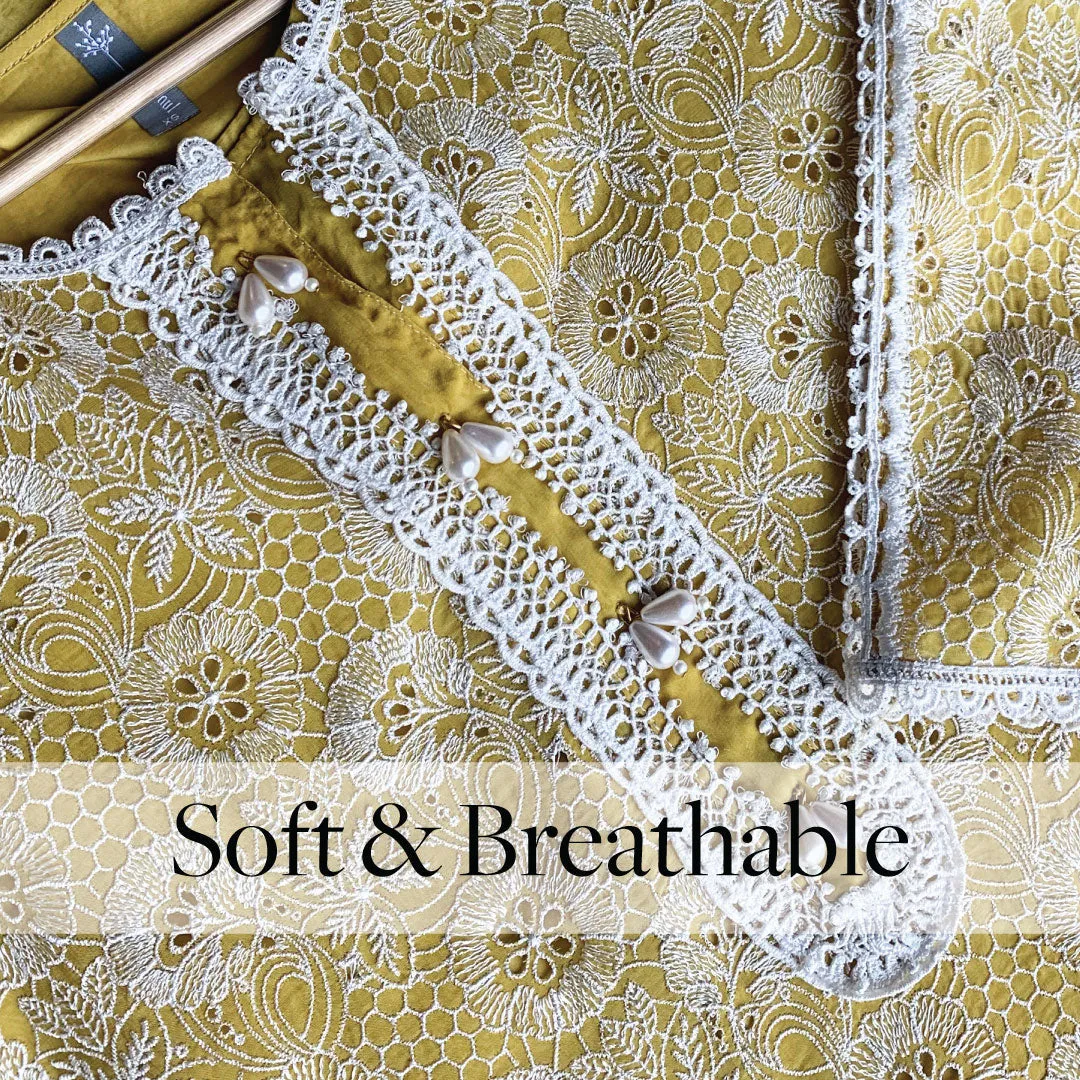 Mulmul Organza Demi Yellow Kurta With Mulmul Georgette Demi Yellow Garara