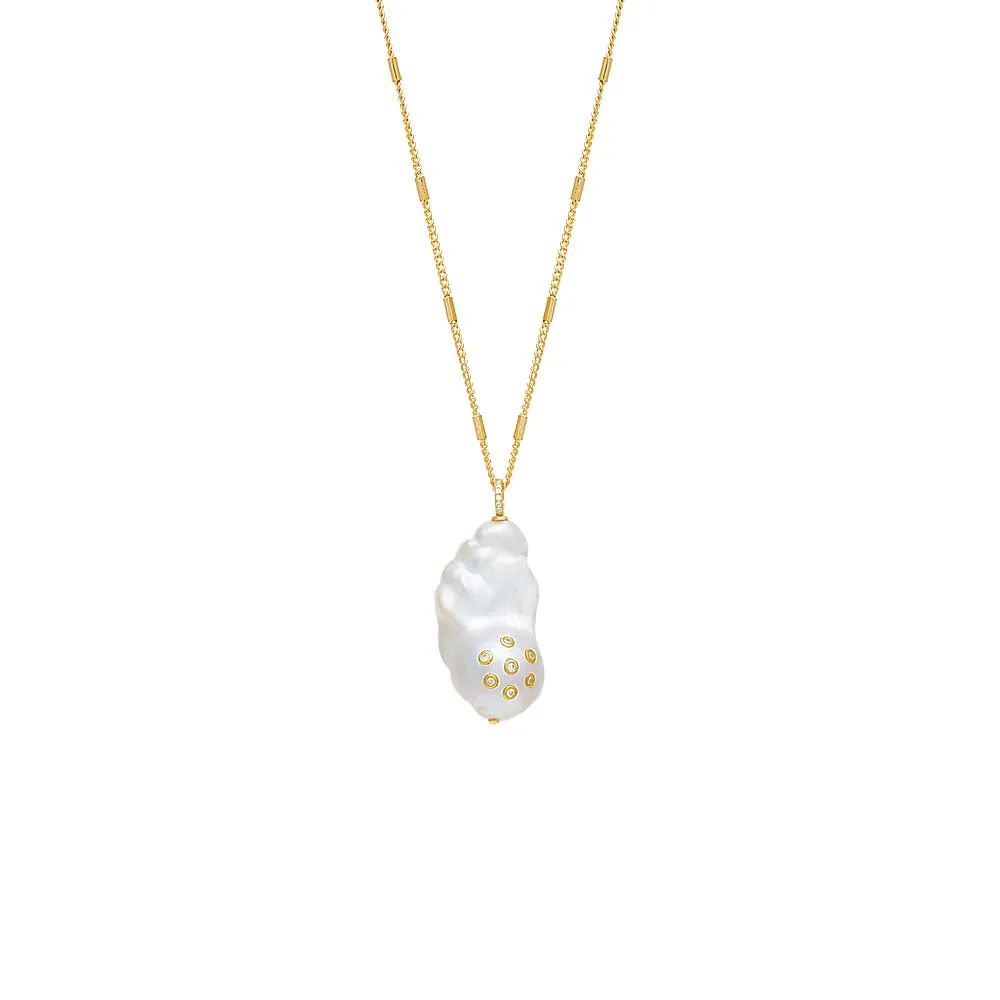 Multi CZ Bezel Pearl Necklace