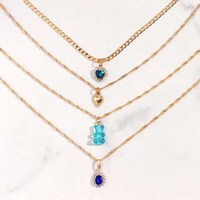 Multi-layer Pink Heart Crystal Necklaces
