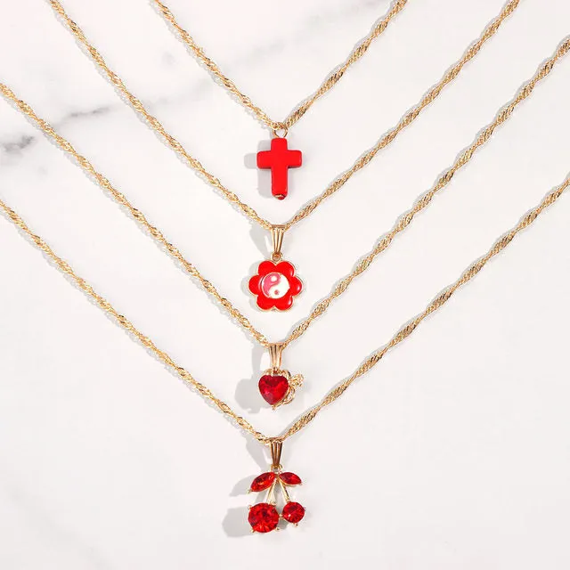 Multi-layer Pink Heart Crystal Necklaces