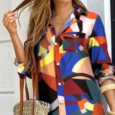 Multi Typographic Button Down Shirt Dress
