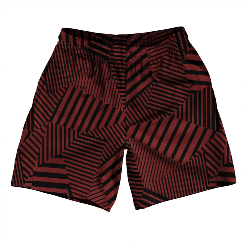Multiple Lines Pattern Athletic Running Fitness Exercise Shorts 7" Inseam Shorts Made In USA