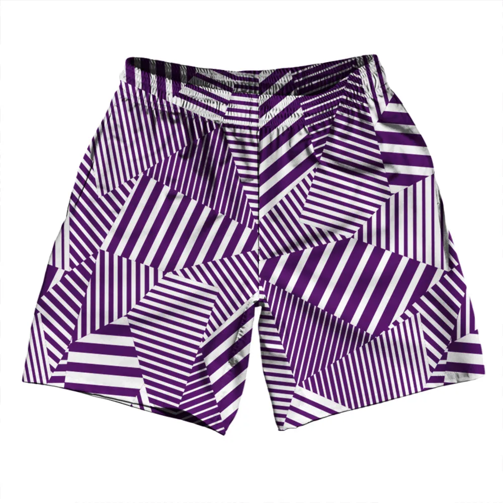 Multiple Lines Pattern Athletic Running Fitness Exercise Shorts 7" Inseam Shorts Made In USA