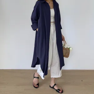Navy Blue Longline Button Down Shirt Dress