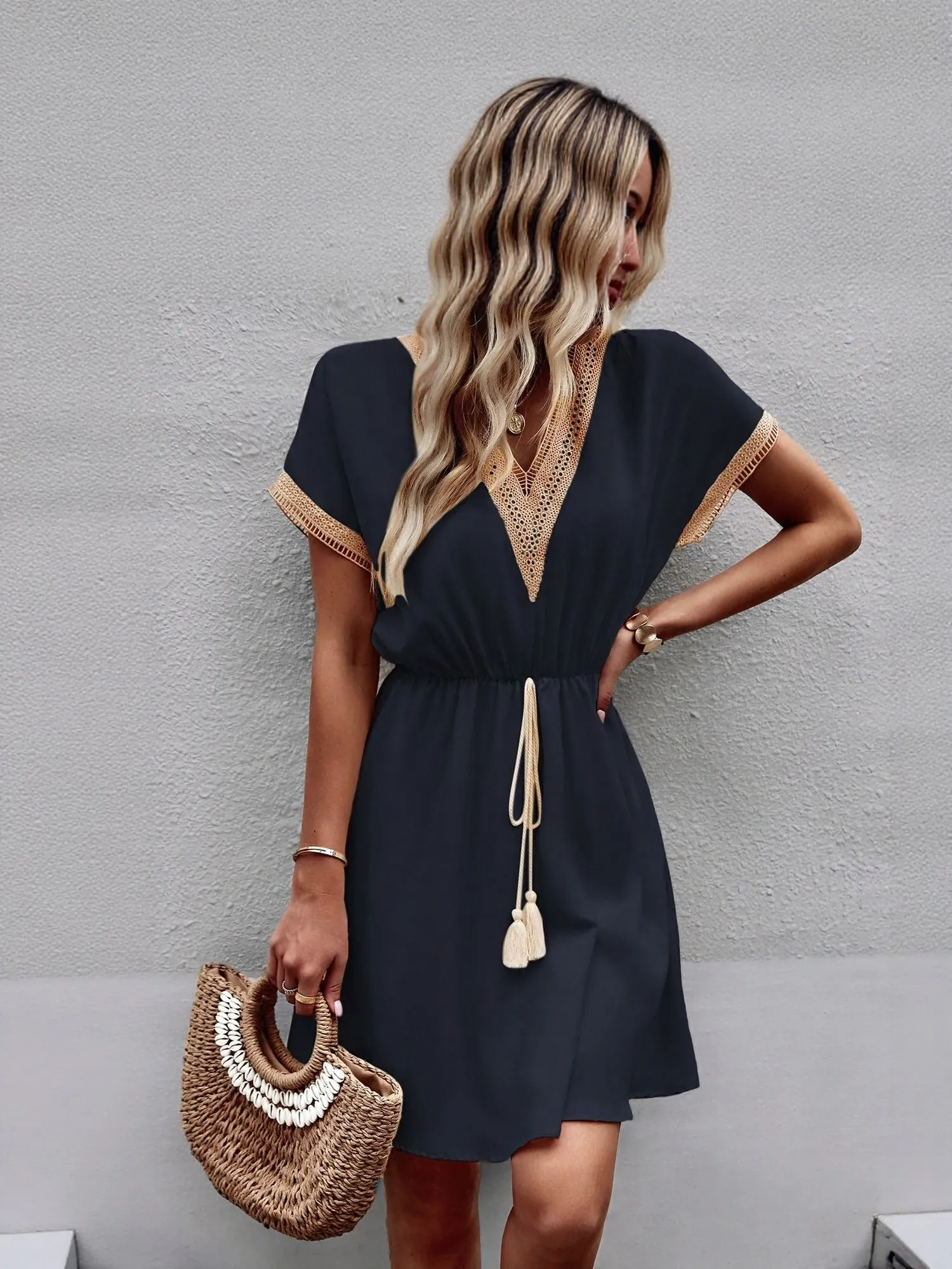 Navy Blue Mini Boho Dress