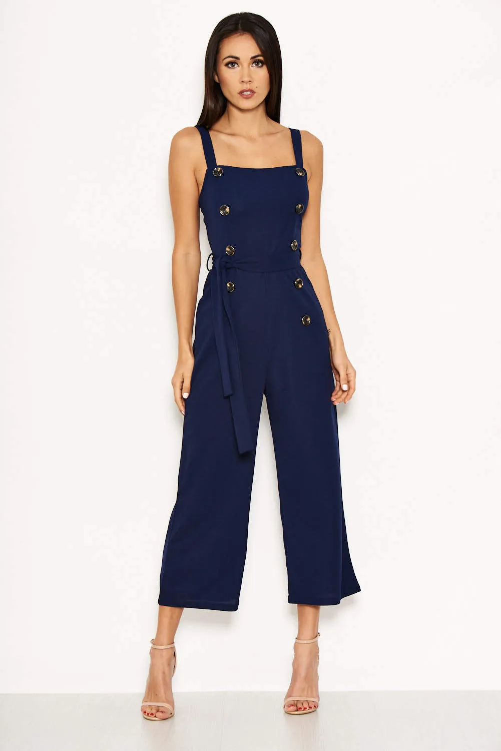 Navy Button Front Detail Jumpsuit