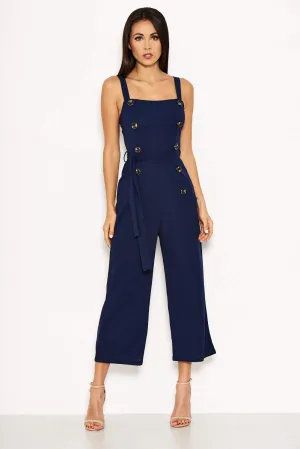 Navy Button Front Detail Jumpsuit