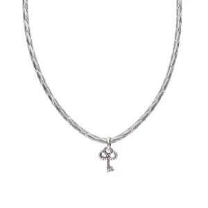 Necklace Leather Braided - Silver, S (16-18inch/41-46cm)