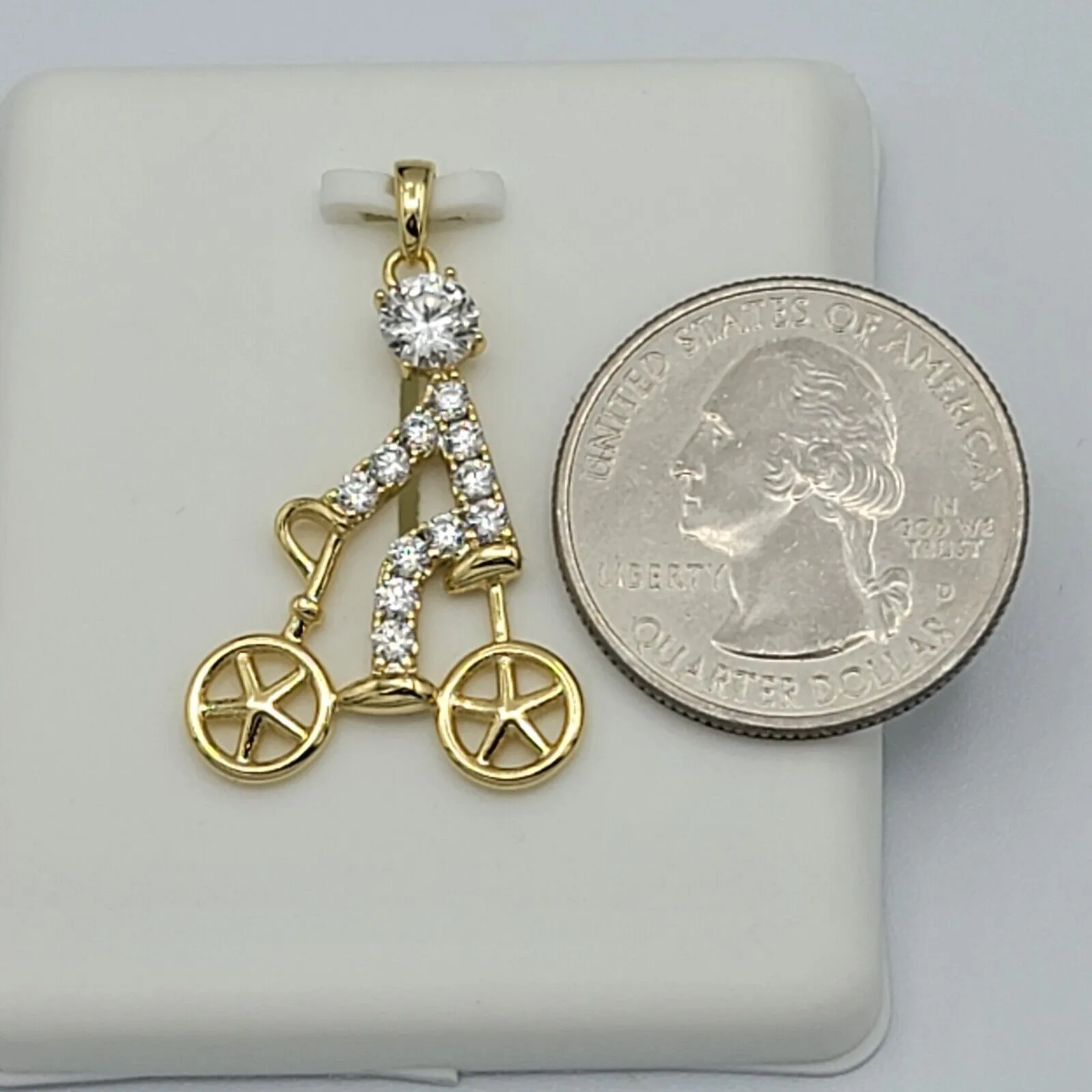 Necklaces - 14K Gold Plated. Clear Crystals Bicycle Bike Pendant & Chain.