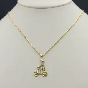 Necklaces - 14K Gold Plated. Clear Crystals Bicycle Bike Pendant & Chain.