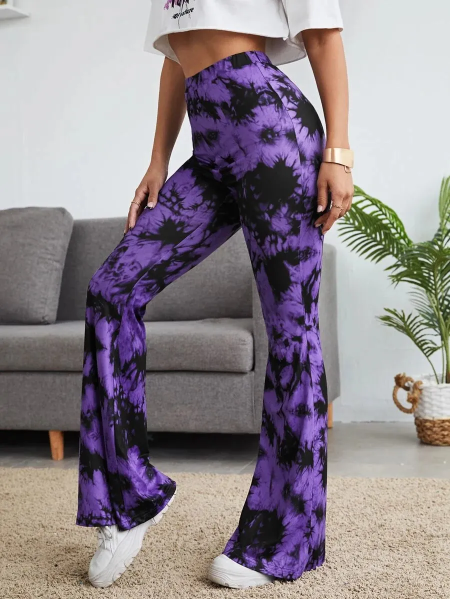 New SHEIN Tie Dye Flare Leg Pants, Sz XS! Rated 4.89 out of 5 stars! "Fits True,obsessed, good quality, super comfy"