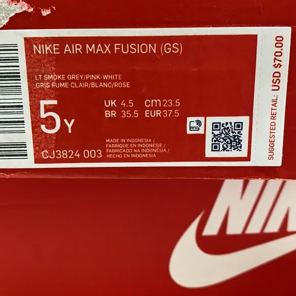 NIKE GIRLS AIRMAX FUSION SNEAKERS