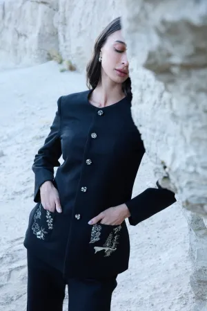 Nubra Woollen Top Jacket (Black) & Brussels Woollen Pants (Black)