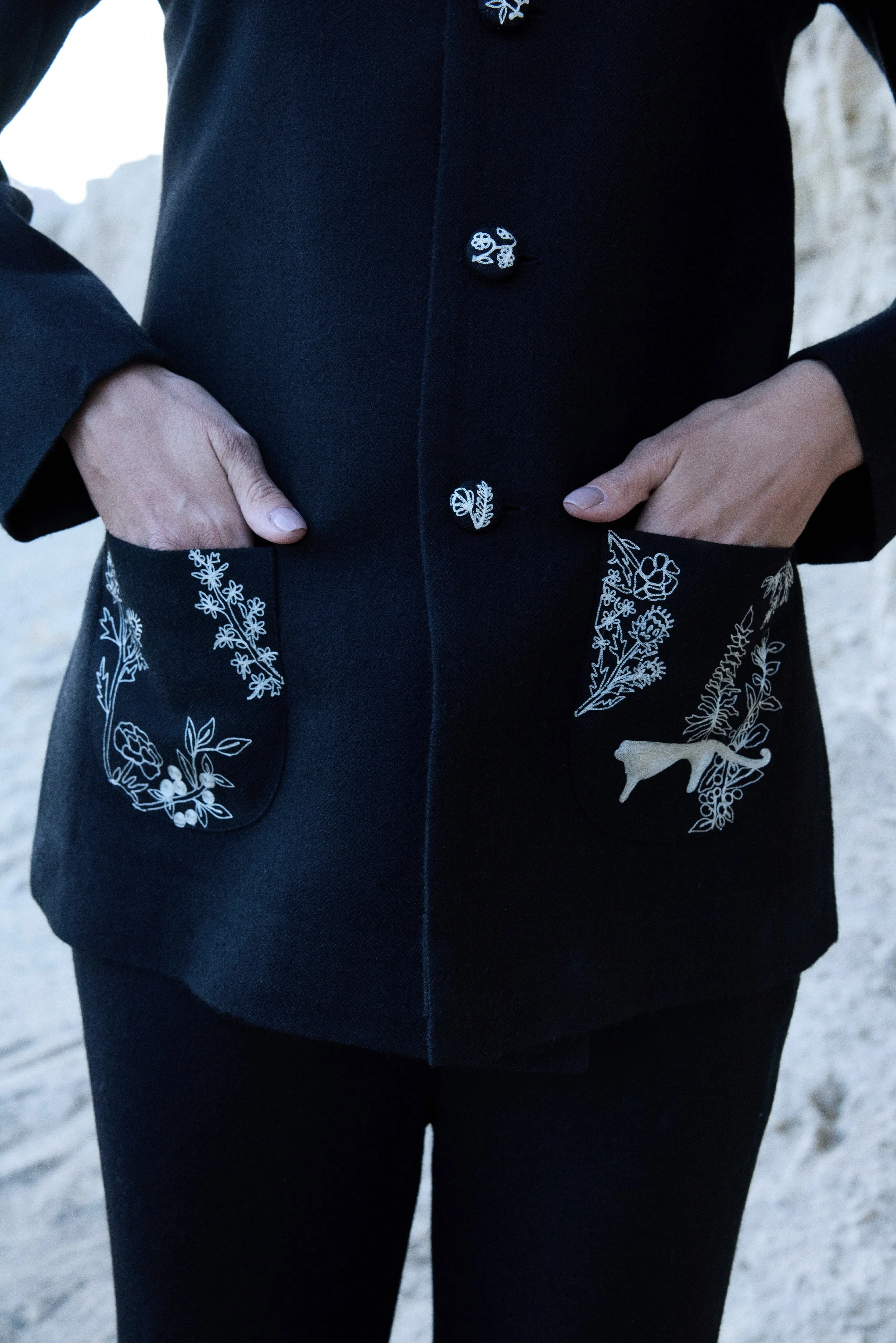 Nubra Woollen Top Jacket (Black) & Brussels Woollen Pants (Black)