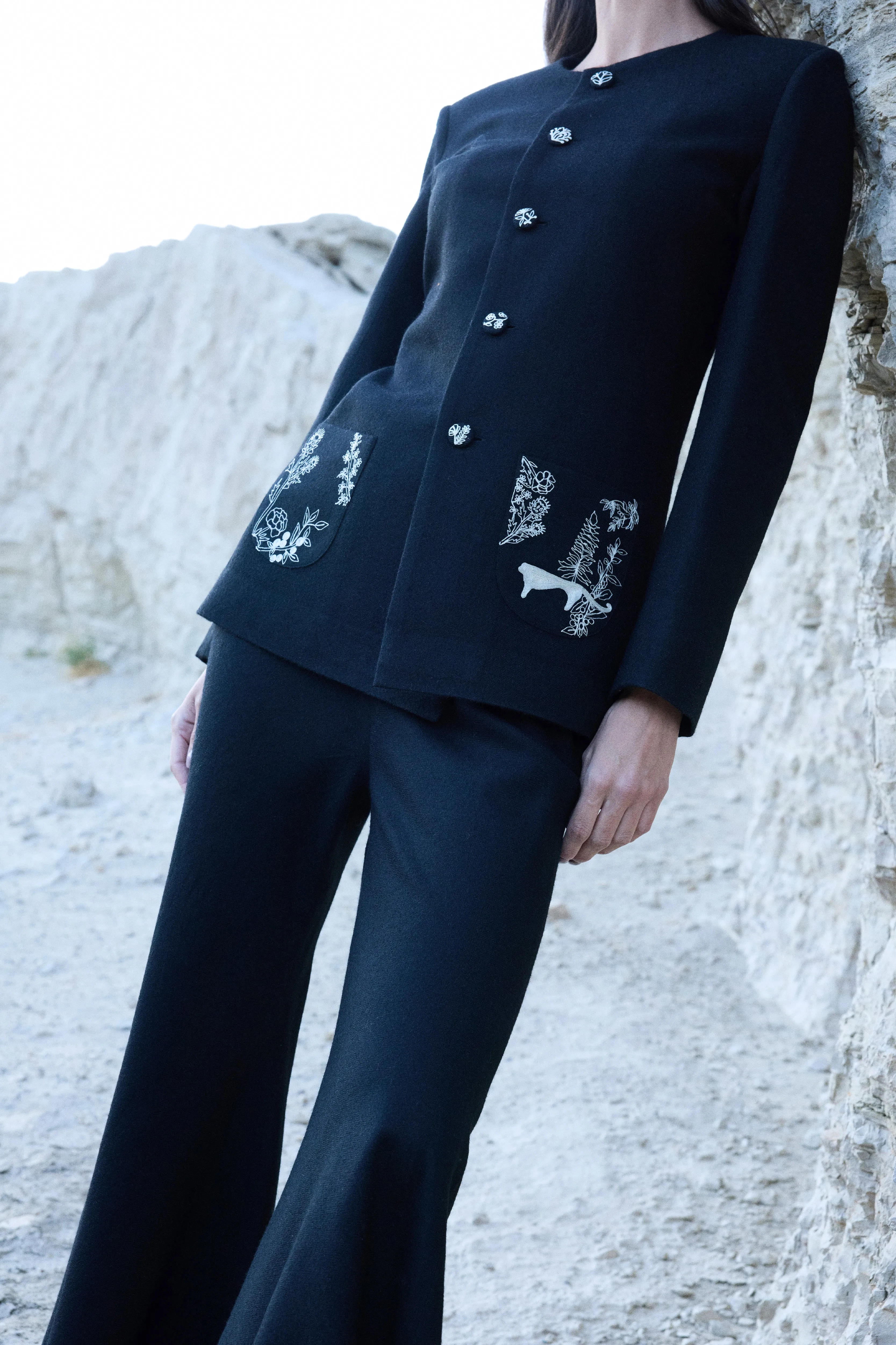 Nubra Woollen Top Jacket (Black) & Brussels Woollen Pants (Black)