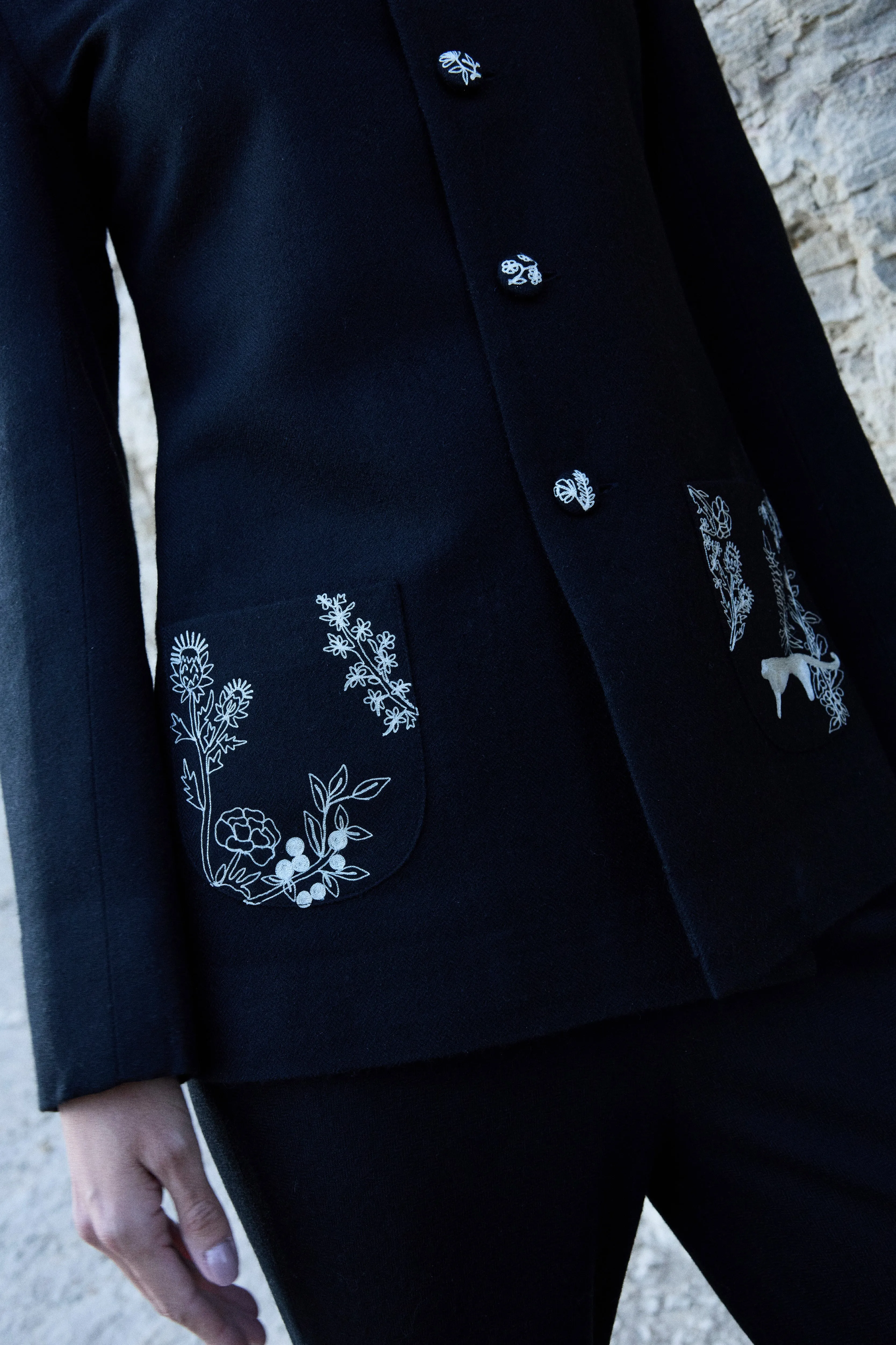 Nubra Woollen Top Jacket (Black) & Brussels Woollen Pants (Black)