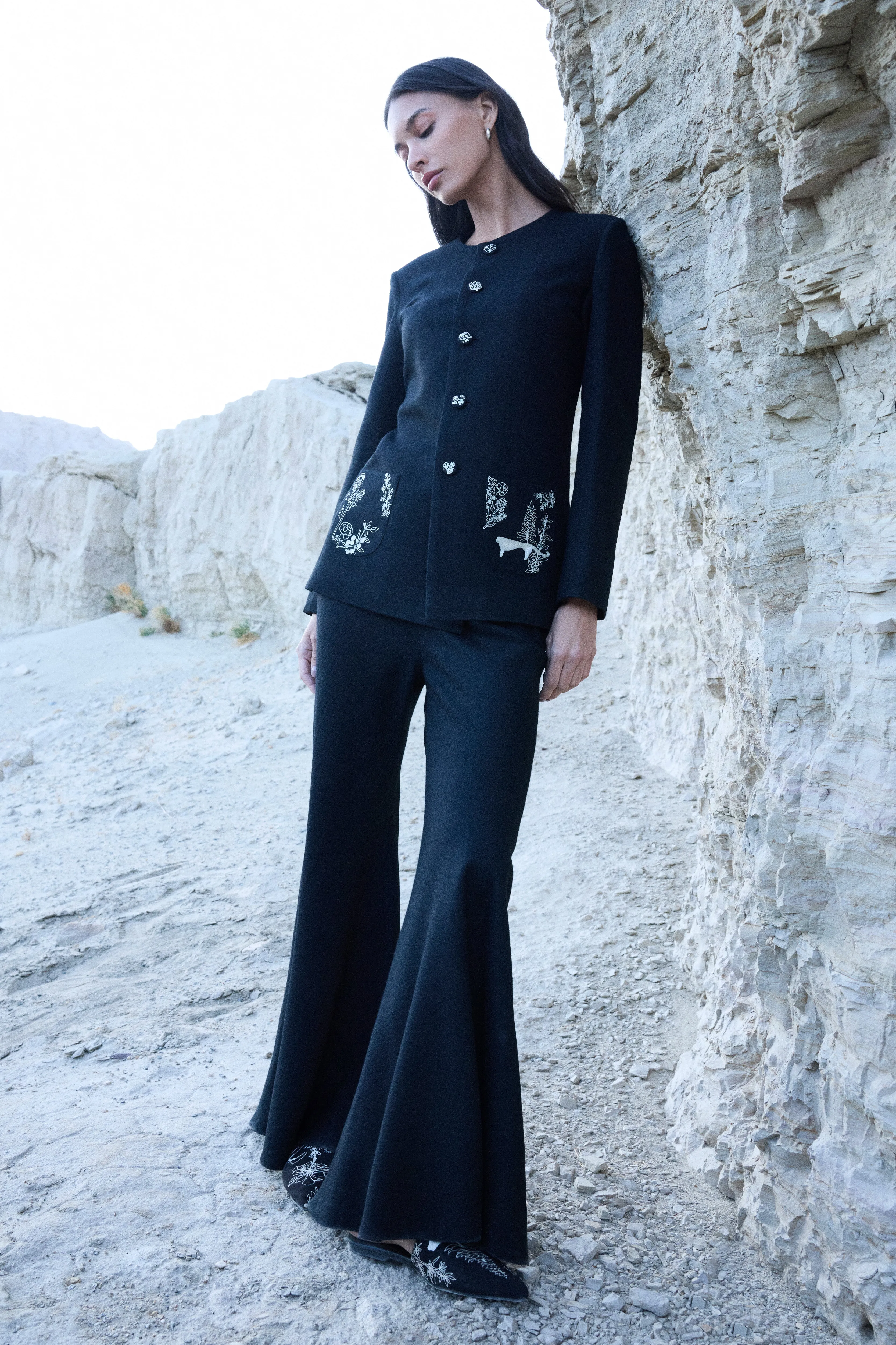 Nubra Woollen Top Jacket (Black) & Brussels Woollen Pants (Black)