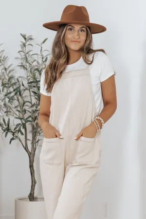 Oatmeal Cotton Denim Overalls