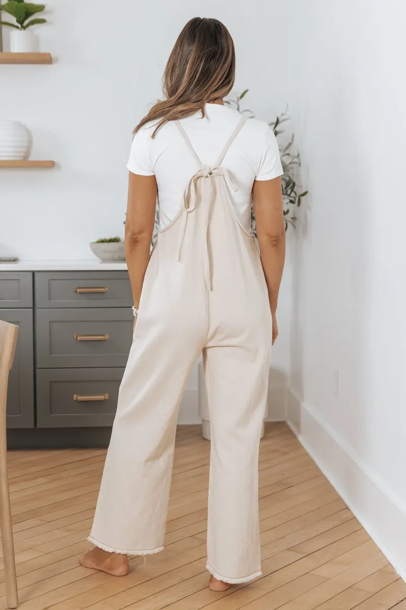 Oatmeal Cotton Denim Overalls
