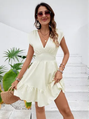 Off White V Neck Tiered Dress