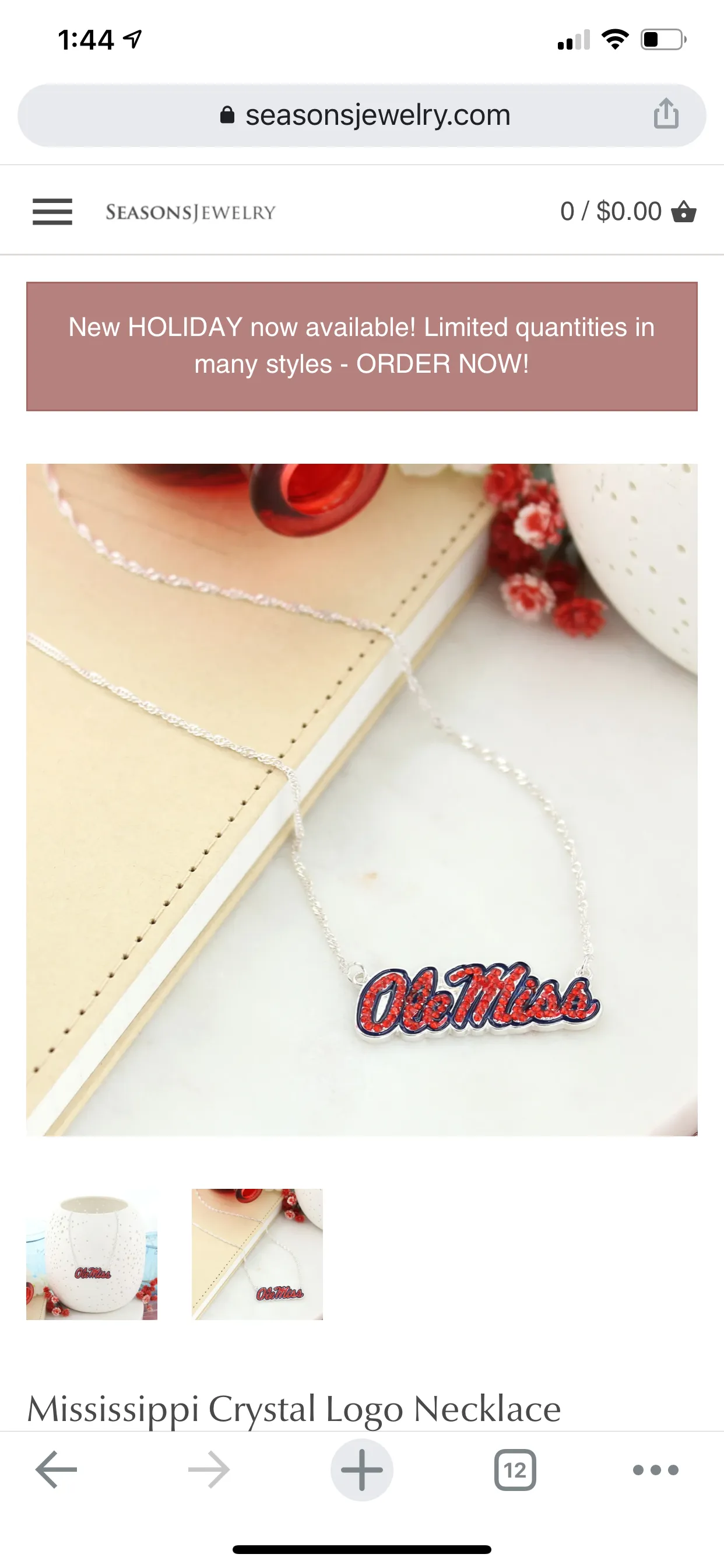 Ole Miss Crystal Logo Necklace