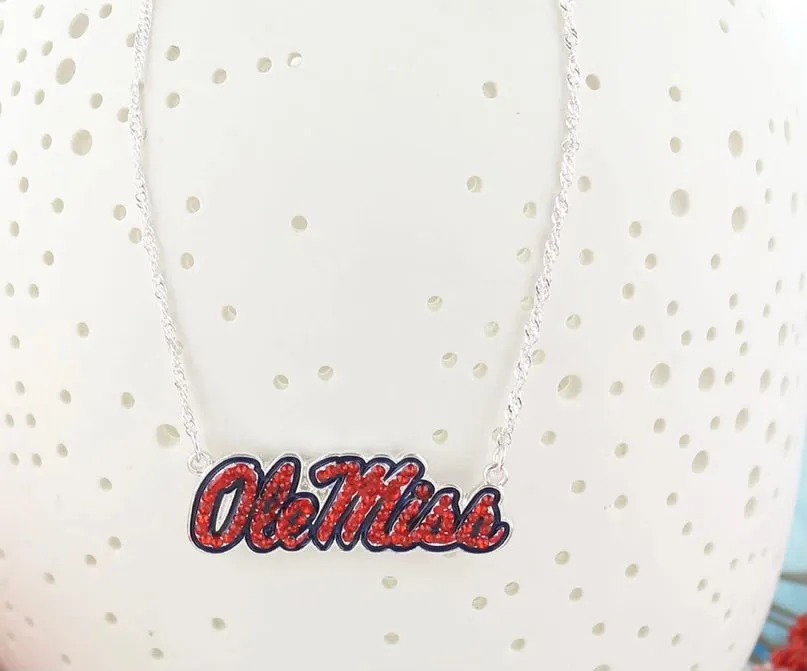 Ole Miss Crystal Logo Necklace