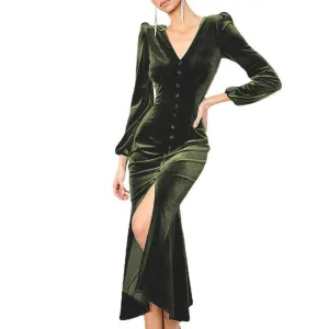 Olive Button Down Midi Dress