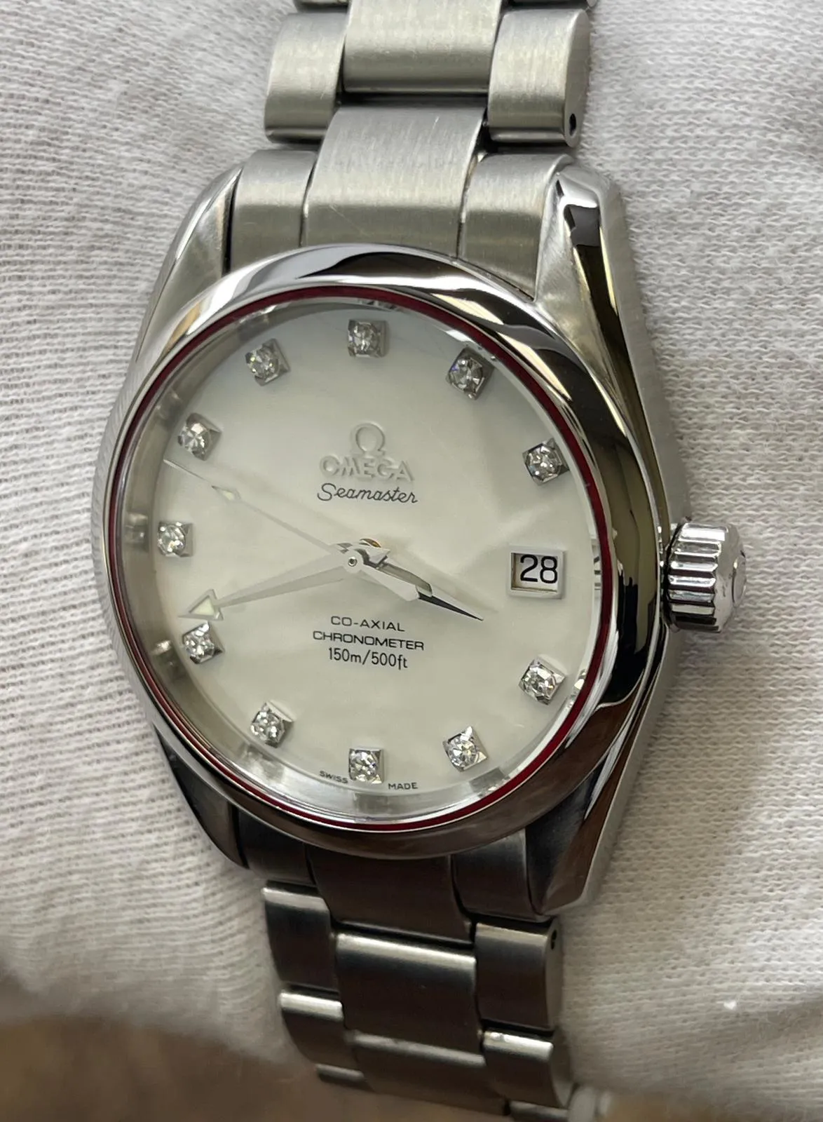 Omega Seamaster 36mm 2504.75 White MOP Diamond Dial Automatic Women's Watch