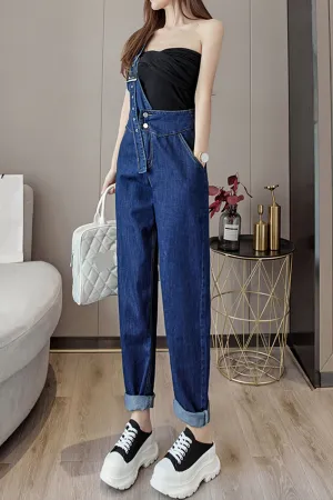 One Shoulder Design Casual Denim Jumpsuits
