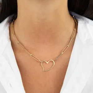Open Heart Link Necklace 14K