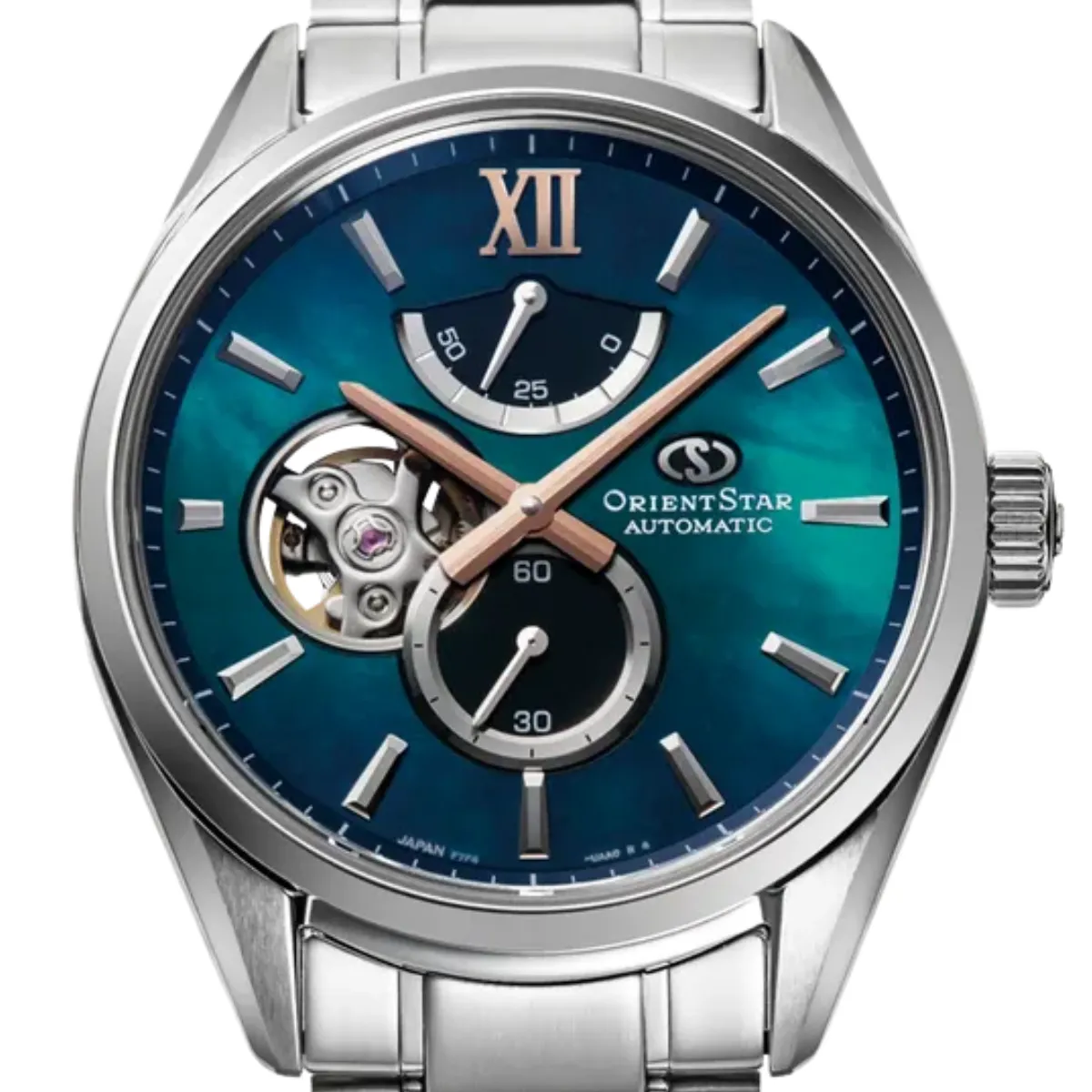 Orient Star RK-BY0001A: Modern Semi-Skeleton Automatic Blue Green