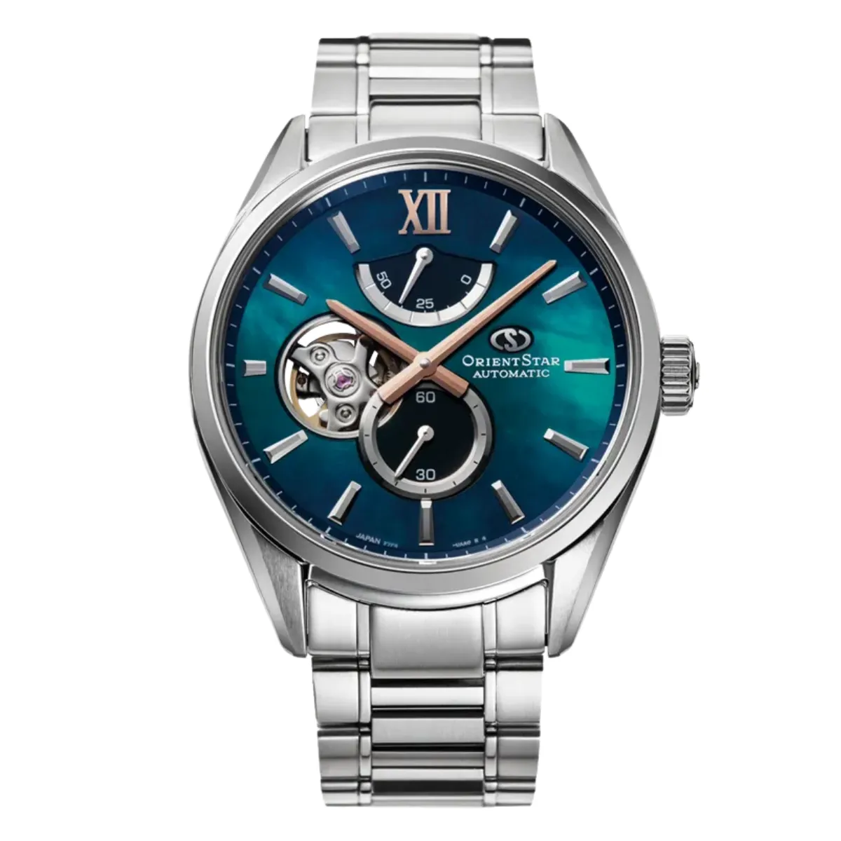 Orient Star RK-BY0001A: Modern Semi-Skeleton Automatic Blue Green