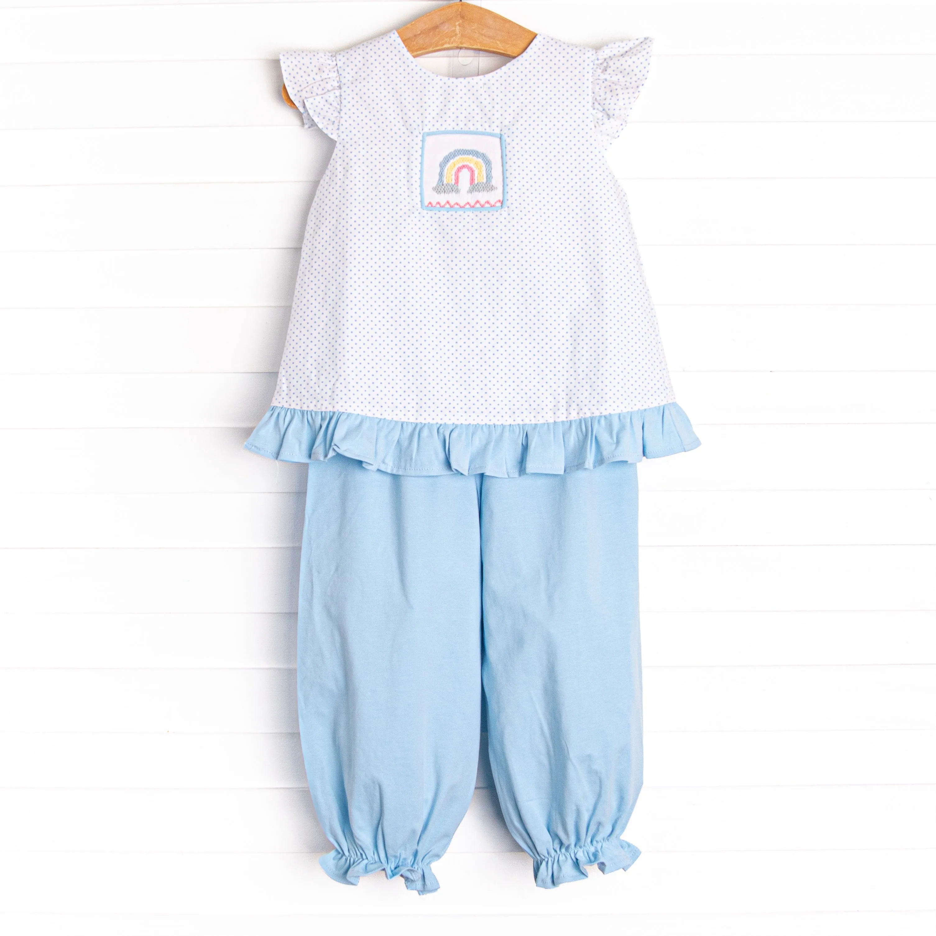 Over the Rainbow Smocked Pant Set, Blue