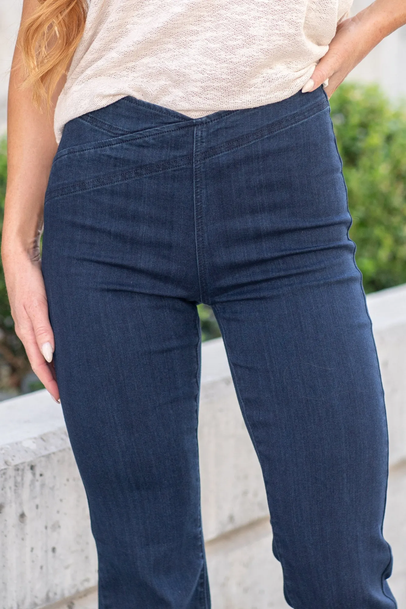 Overlapped Waist High Rise Pull On Flare