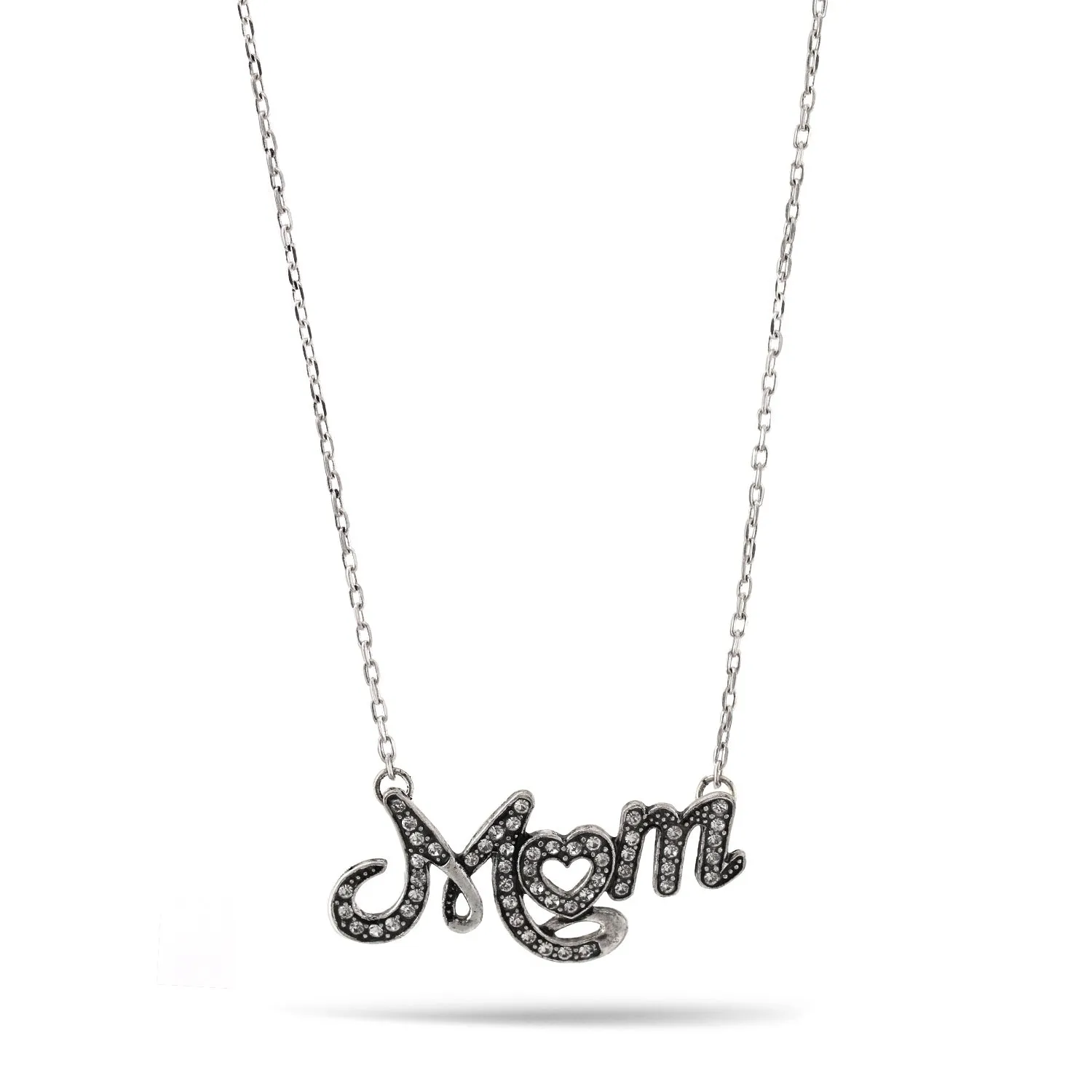 OXIDIZED SILVER MOM CRYSTAL PENDANT NECKLACE #SQ321-071511 (IE26)