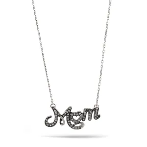 OXIDIZED SILVER MOM CRYSTAL PENDANT NECKLACE #SQ321-071511 (IE26)