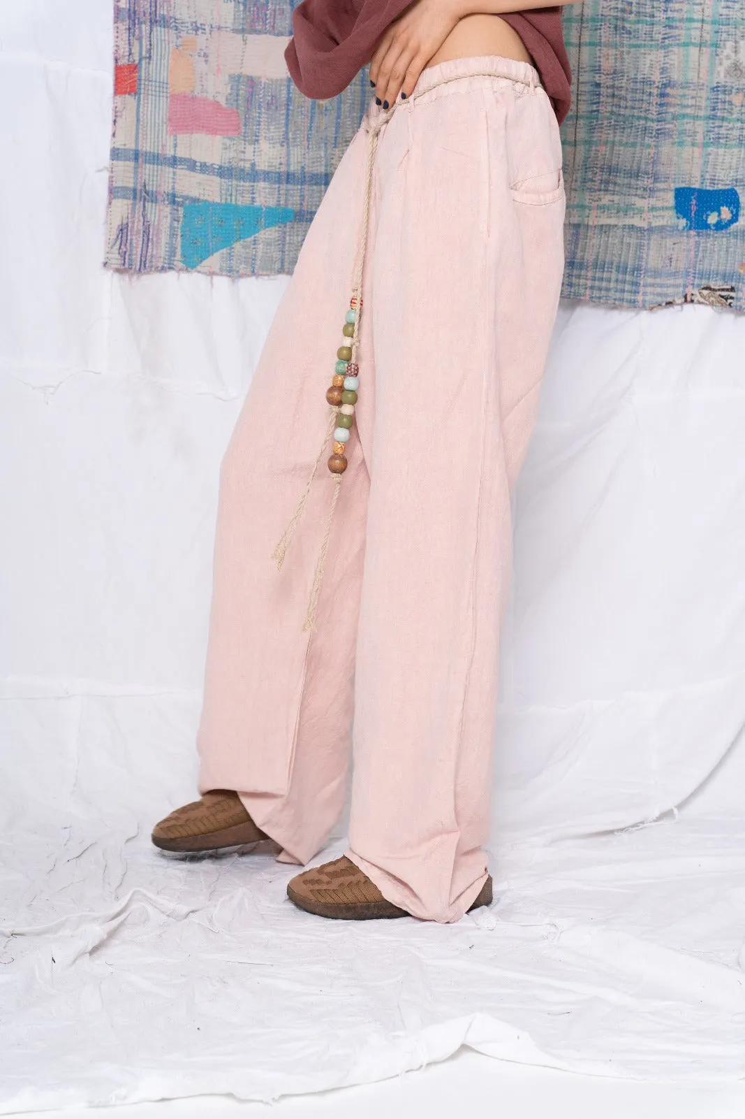 P73 Flare Pleated Wild Silk & Hemp Uneven Dye Rose