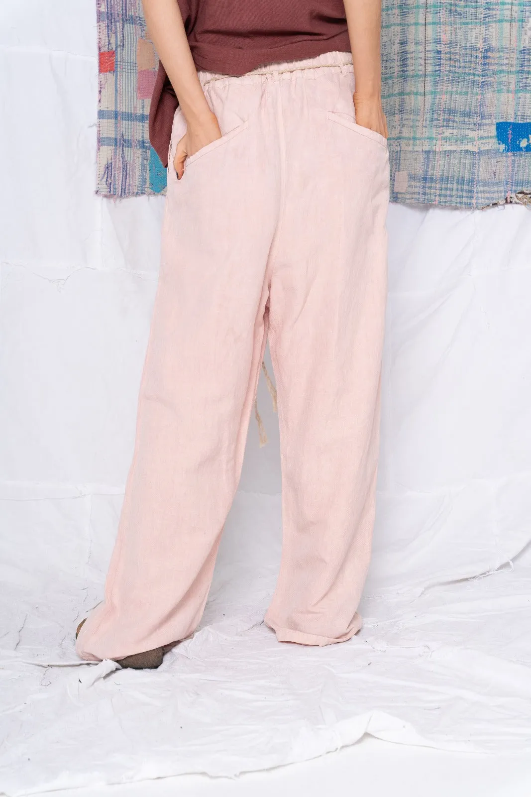 P73 Flare Pleated Wild Silk & Hemp Uneven Dye Rose