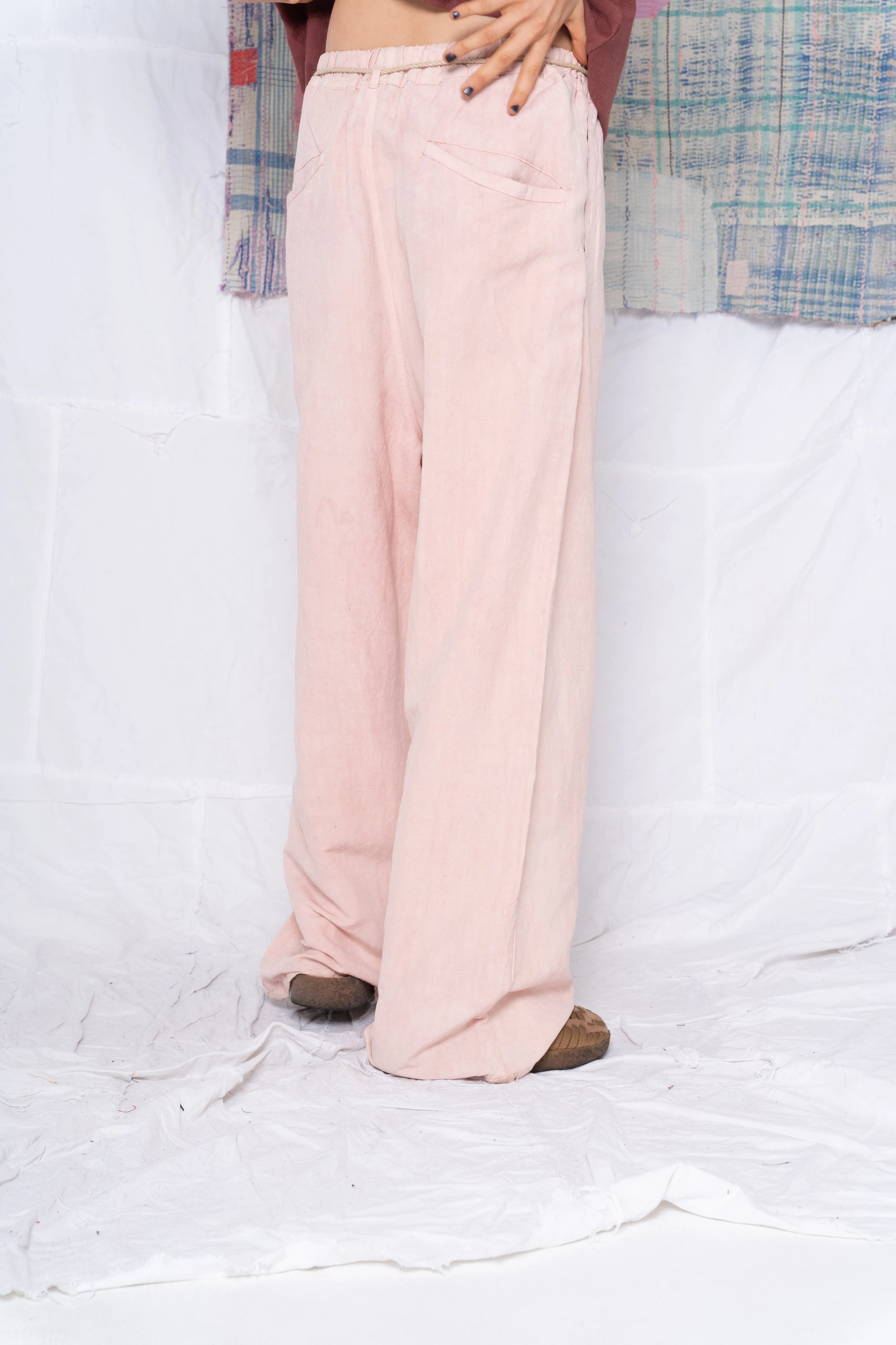 P73 Flare Pleated Wild Silk & Hemp Uneven Dye Rose