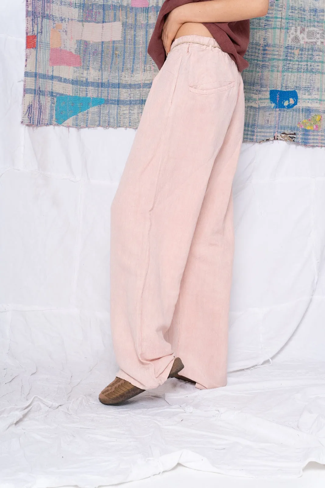 P73 Flare Pleated Wild Silk & Hemp Uneven Dye Rose