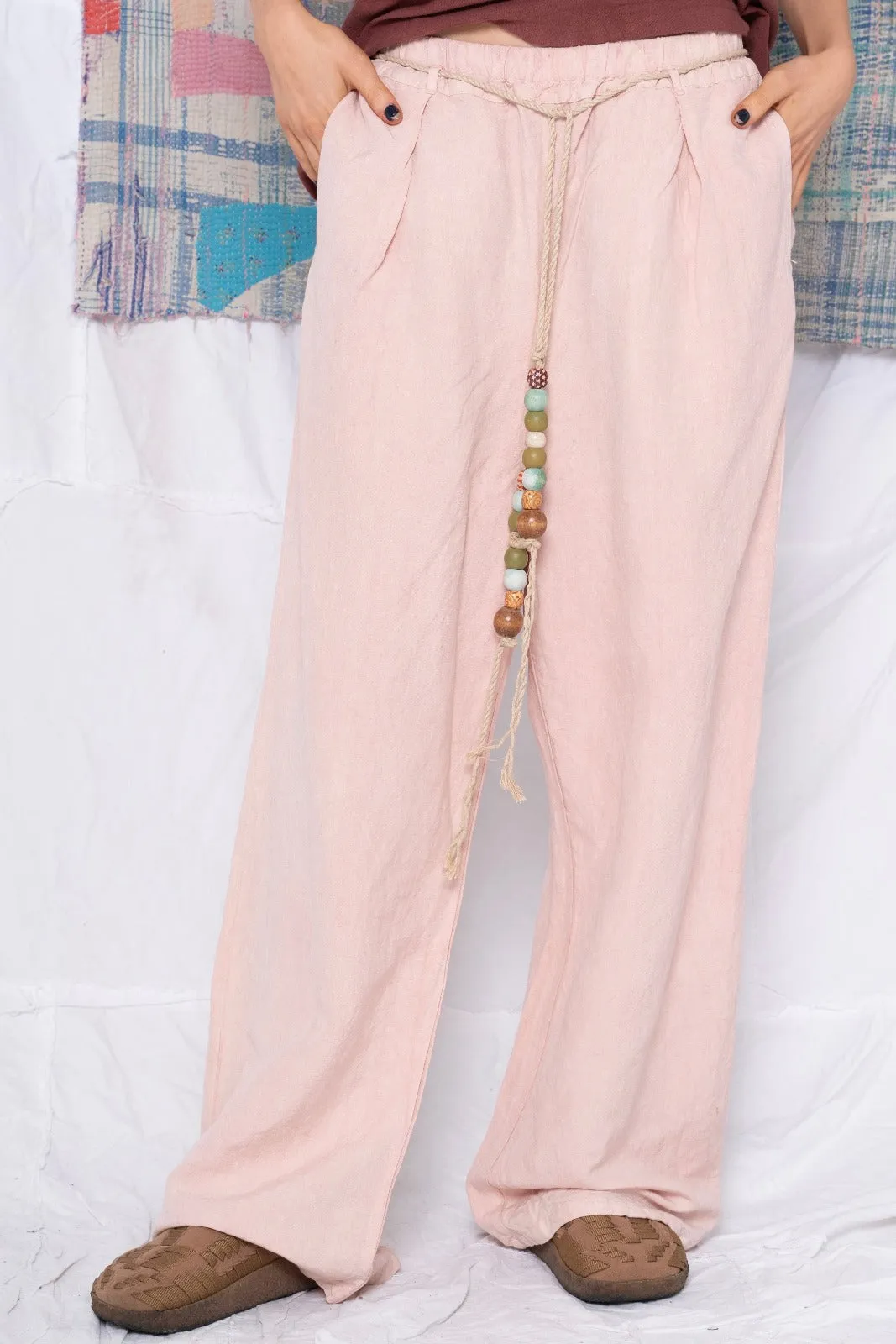 P73 Flare Pleated Wild Silk & Hemp Uneven Dye Rose
