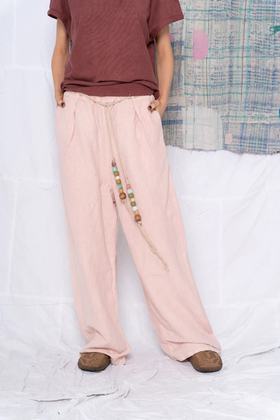 P73 Flare Pleated Wild Silk & Hemp Uneven Dye Rose