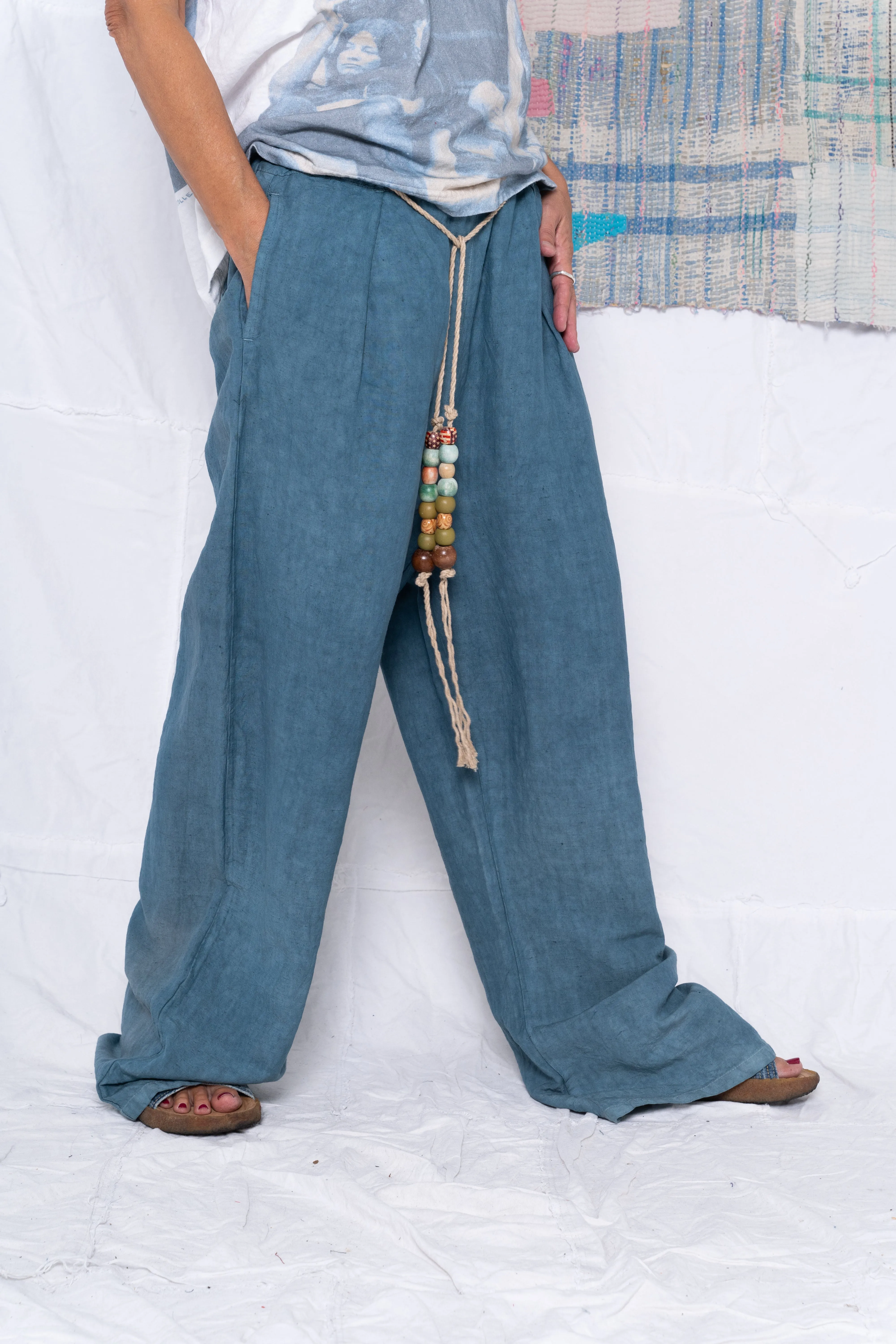 P73 Flare Pleated Wild Silk & Hemp Uneven Dye Teal