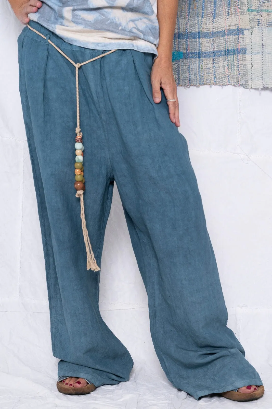 P73 Flare Pleated Wild Silk & Hemp Uneven Dye Teal