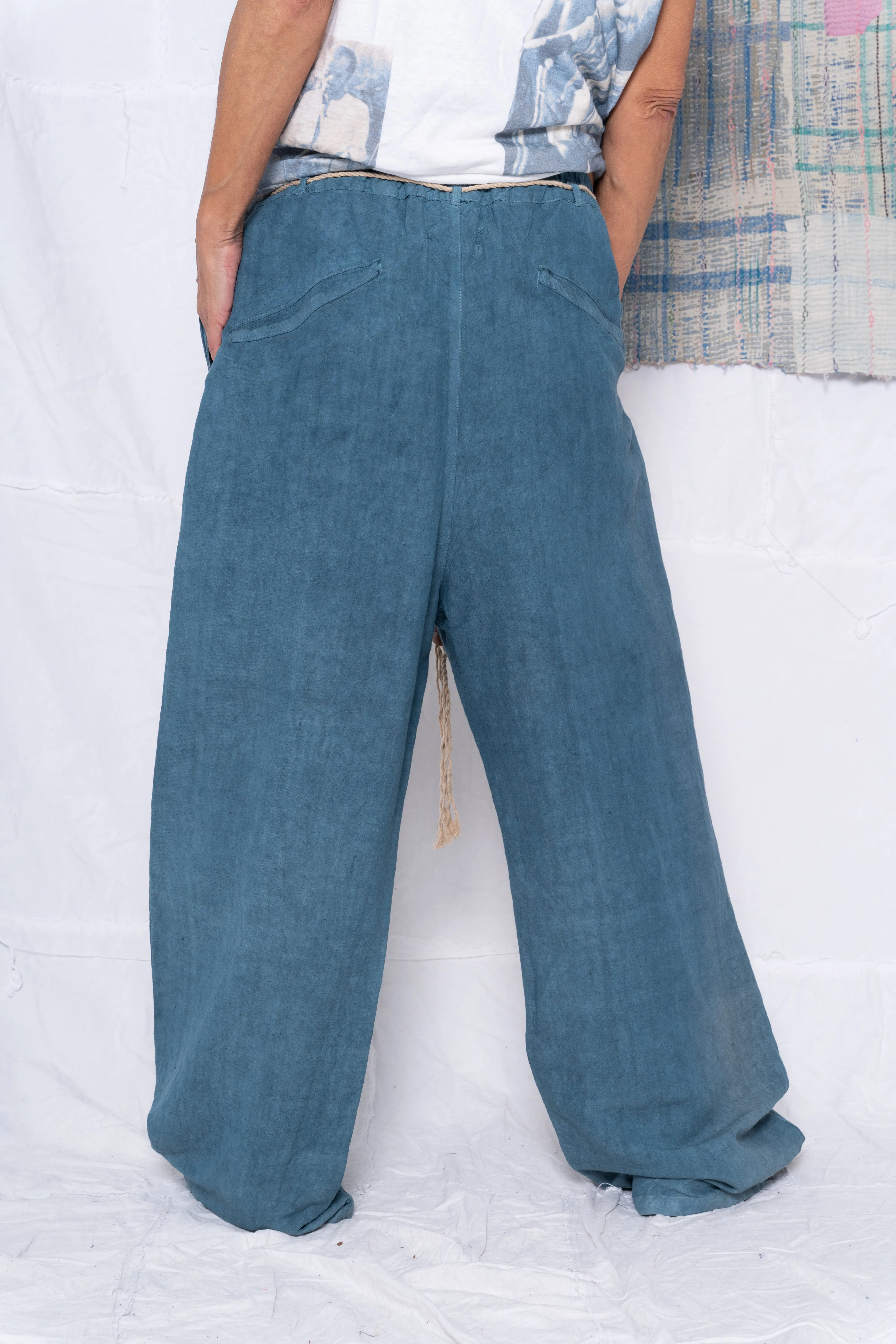 P73 Flare Pleated Wild Silk & Hemp Uneven Dye Teal