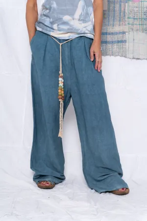 P73 Flare Pleated Wild Silk & Hemp Uneven Dye Teal
