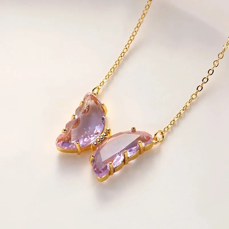 Pack of 2 Pink and Purple Crystal Butterfly Pendant